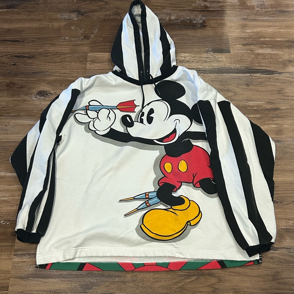 Rare Vintage 1990s Disney Mickey Mouse AOP Darts Hoodie Size Large